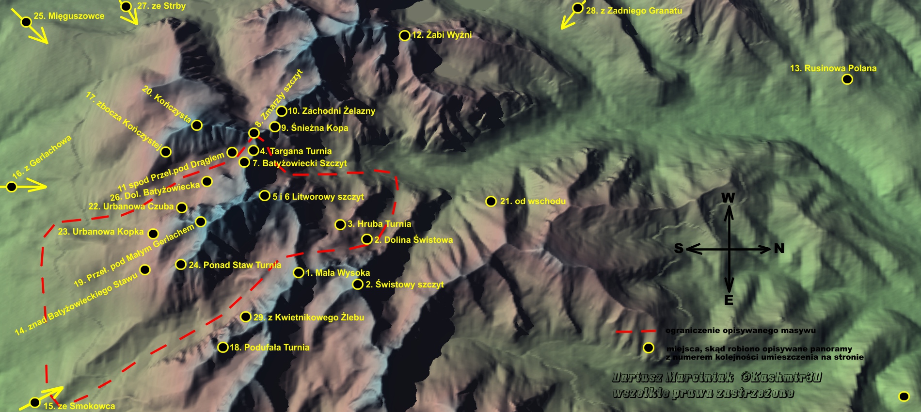 Gerlach, Hruba Turnia, topo, topografia, tatry, Litworowy, Lawinowy